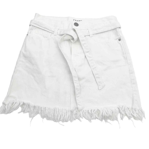 Frame NWT Le High Belted Frayed Fringe Hem Denim Mini Skirt Size 29 - Picture 1 of 9